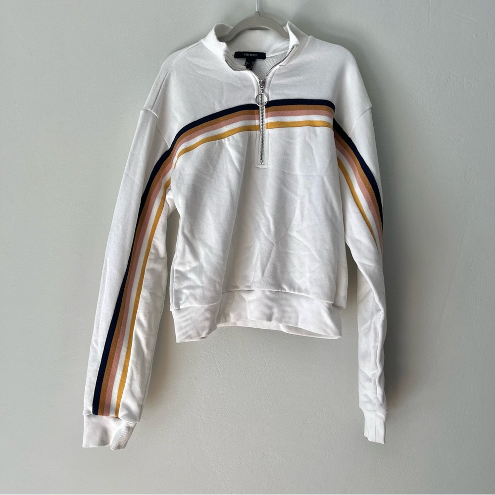 White quarter zip with yellow stripe